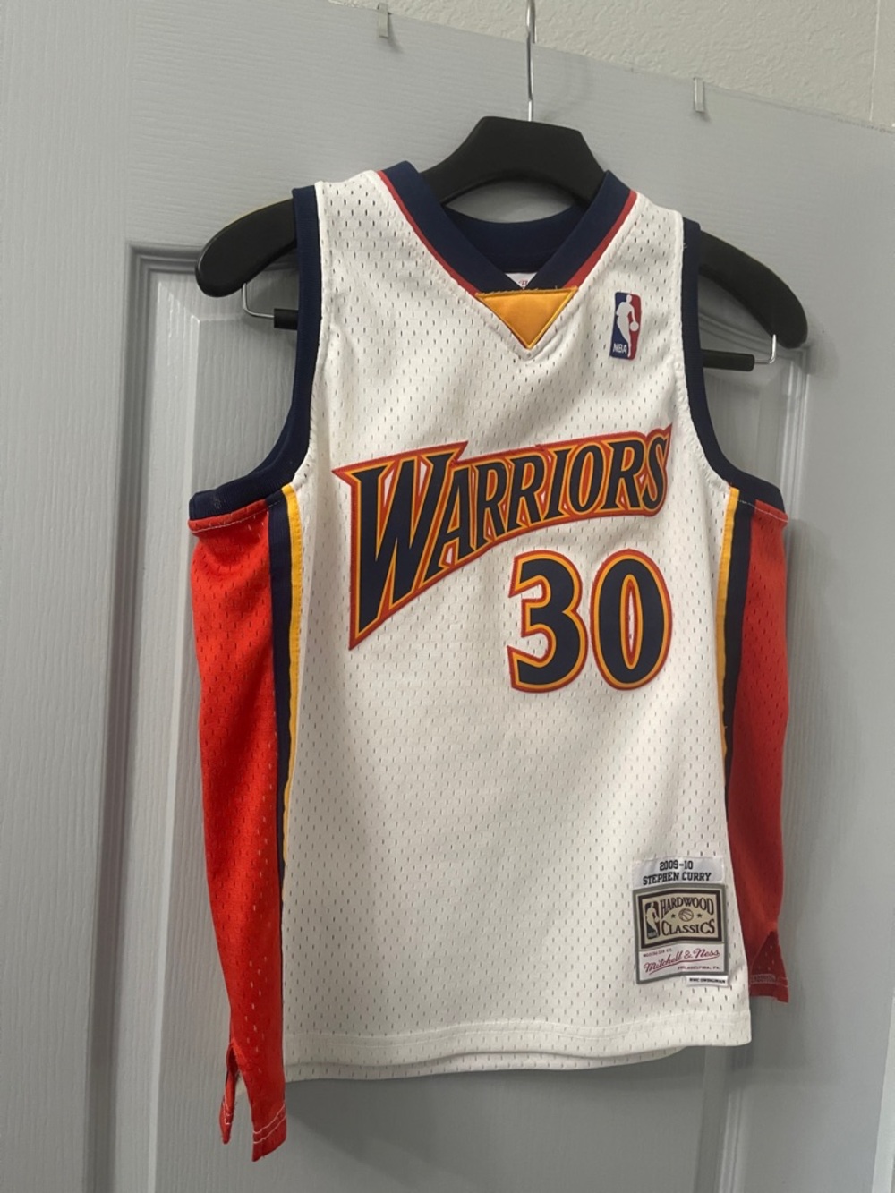 Mitchell & Ness White Jersey with Navy Neck Trim